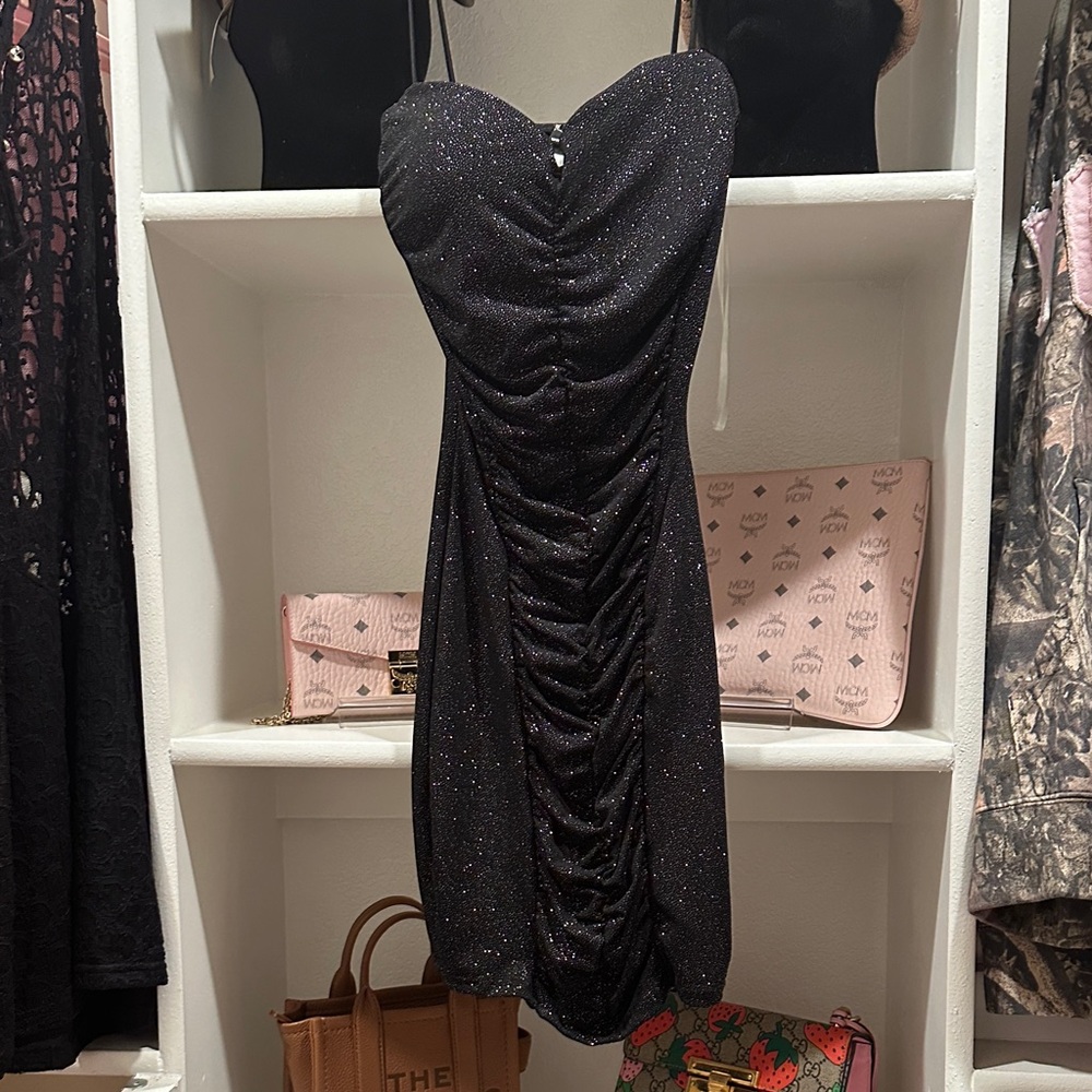 Windsor Black Strapless Glitter Dress